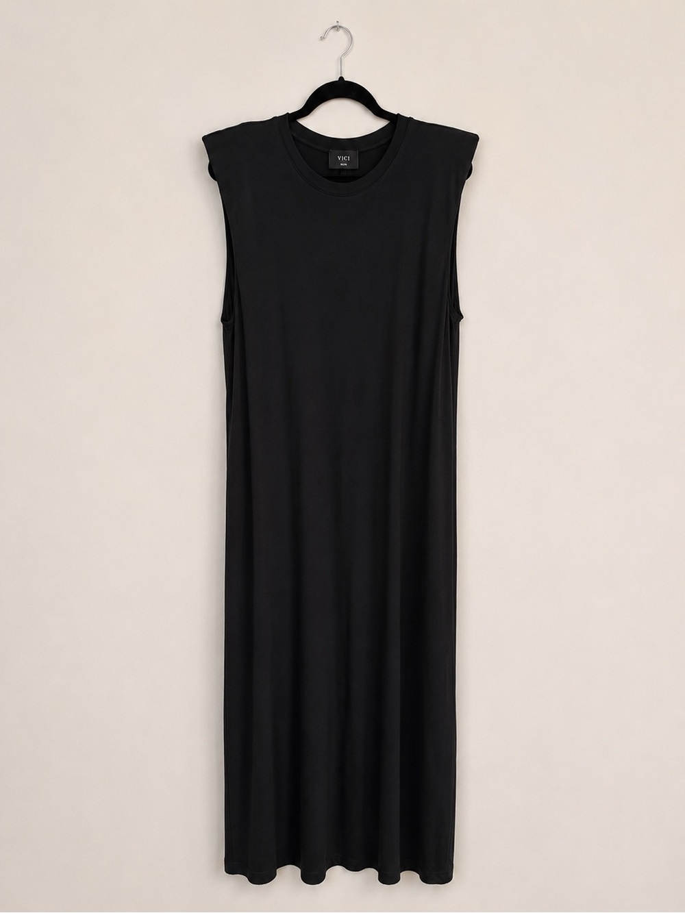 VICI Black Padded Shoulder Side Slit Maxi Dress | Large